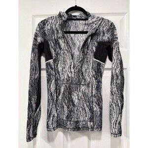 lululemon S Black/Gray Abstract Hooded Pullover Hoodie Thumbholes Pockets